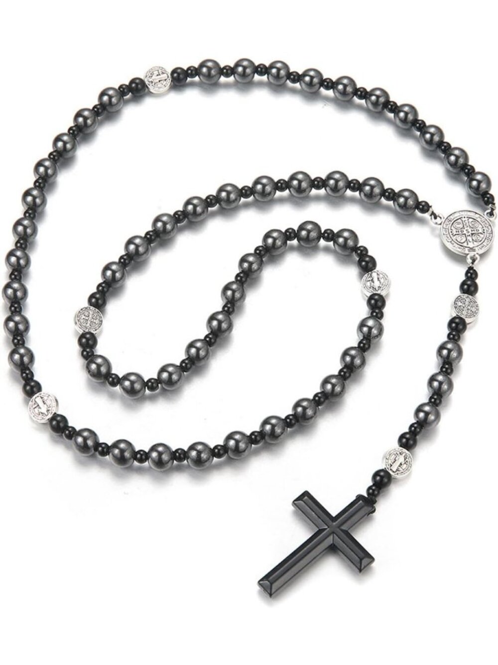 Men's Tiger Eye & Obsidian Cross Necklace | Hematite Lava Rock Healing Pendant